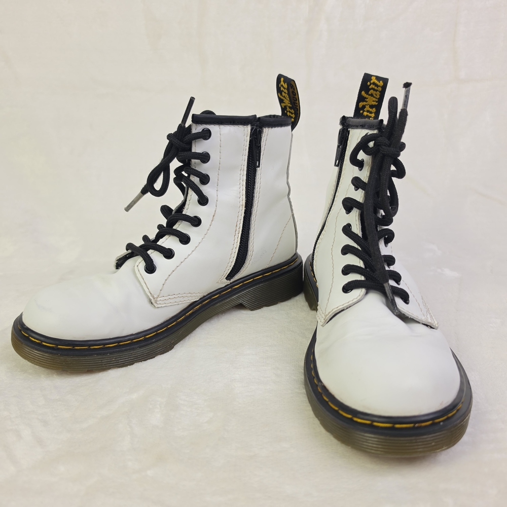 Dr. Martens 1460 J Girls 2 Leather Zip/Lace Ankle Combat Boots White Black